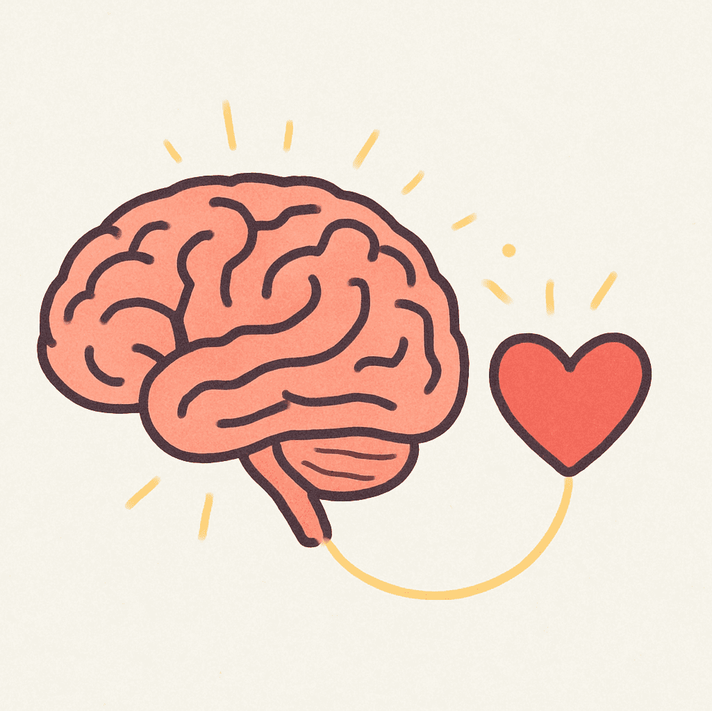 Illustration of a brain and heart connected by a glowing line, symbolising vantage sensitivity—the heightened awareness of emotional and cognitive cues. 